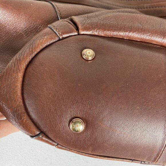 B. Makowsky Leather Rose Gold Purse Satchel Brown Chain Detail Alice Nappa - Picture 5 of 8